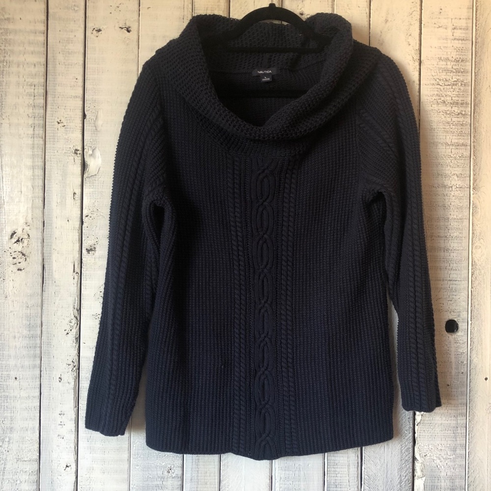 Nautica Navy Blue Knitted Scarf Neck Sweater
